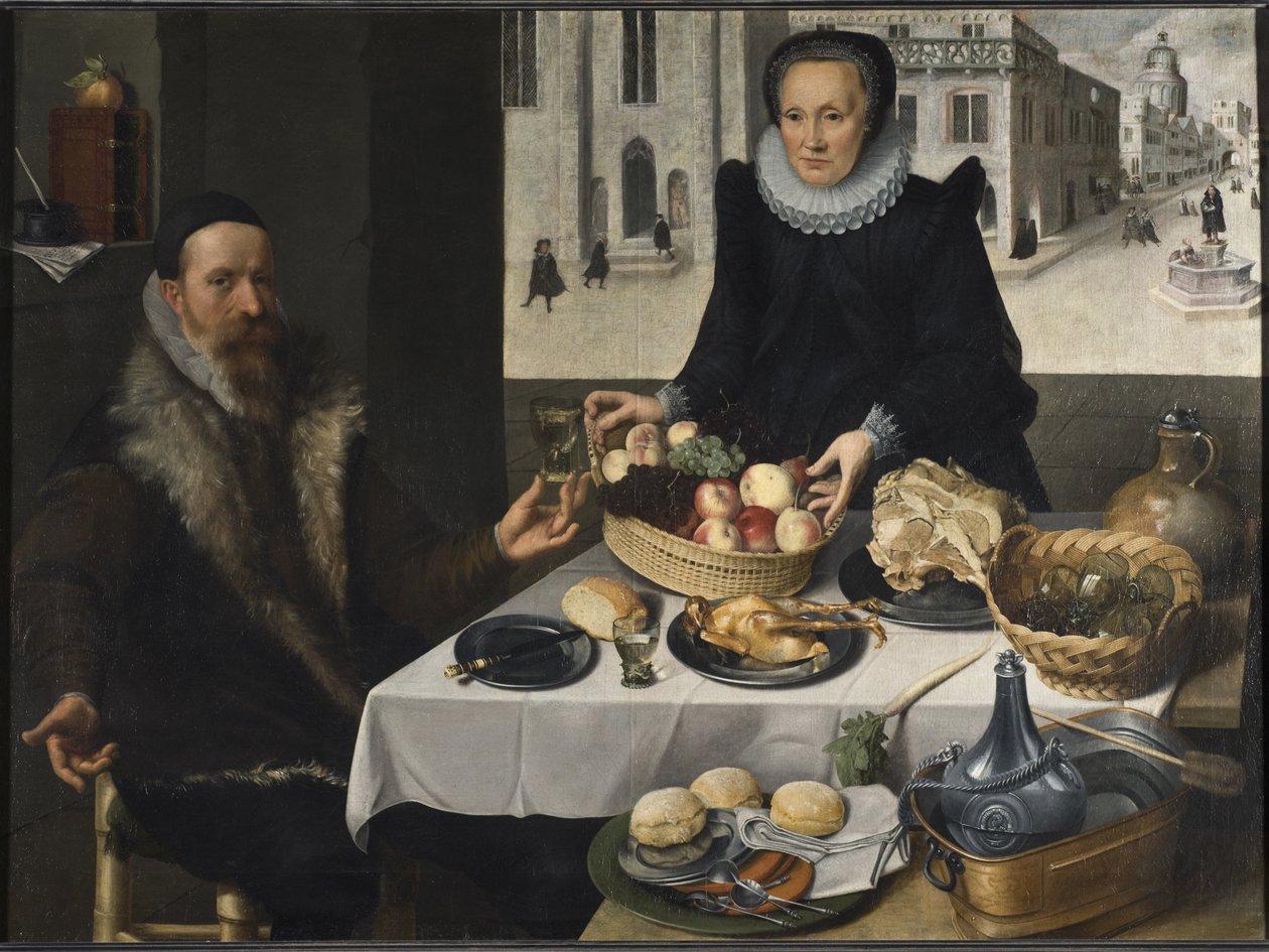 Podwójny portret wieku pary - Podwójny portret pary w podeszłym wieku, Flegel, Georg (1566-1638). Olej na płótnie. Wymiar : 134,5x186 cm. Muzeum Narodowe w Sztokholmie autorstwa Georg Flegel