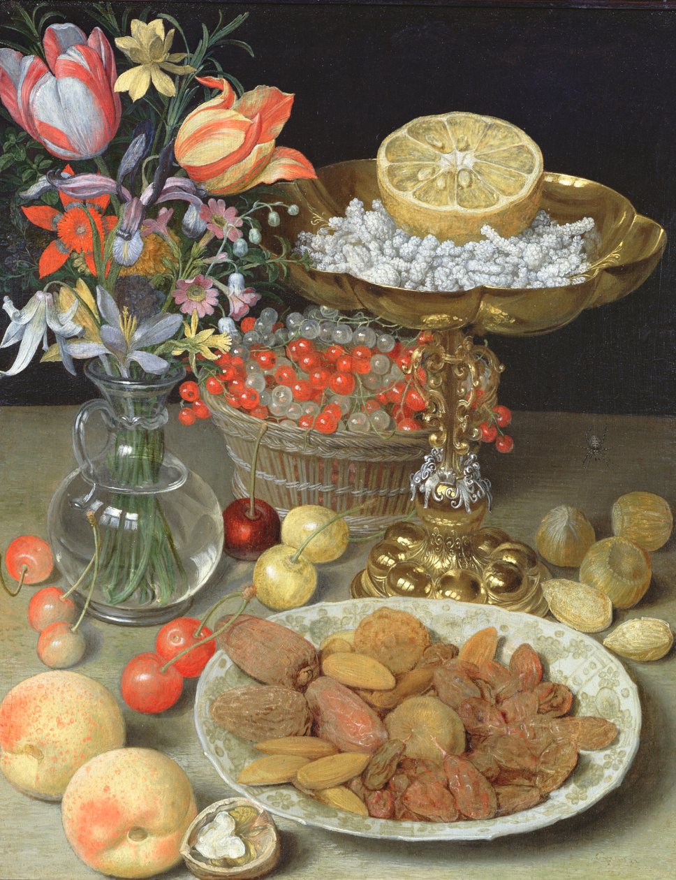 Martwa natura z kwiatami i deserem autorstwa Georg Flegel