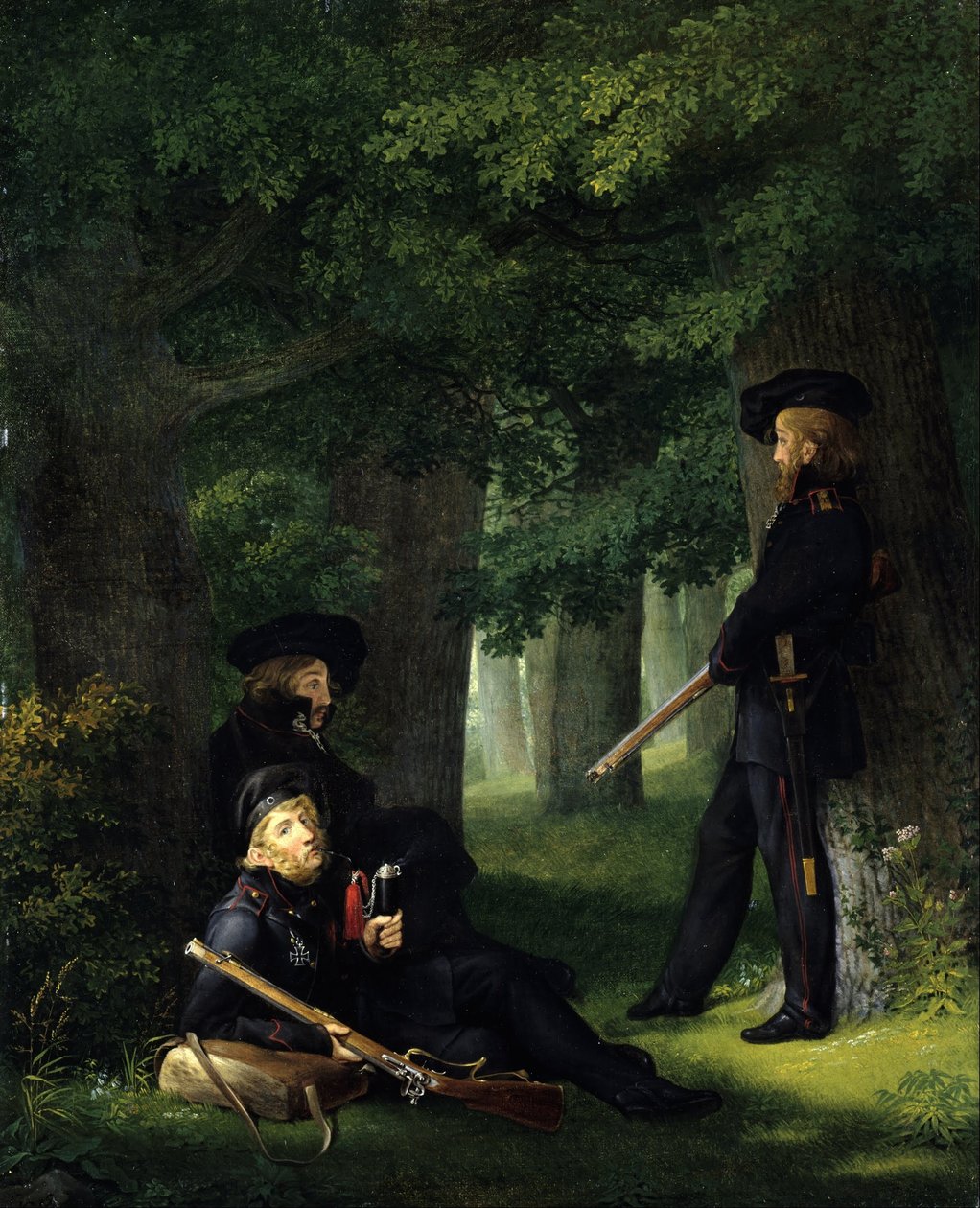 Niemcy: Theodor Körner, Friedrich Friesen i Heinrich Hartmann na Outpost At the Outpost autorstwa Georg Friedrich Kersting
