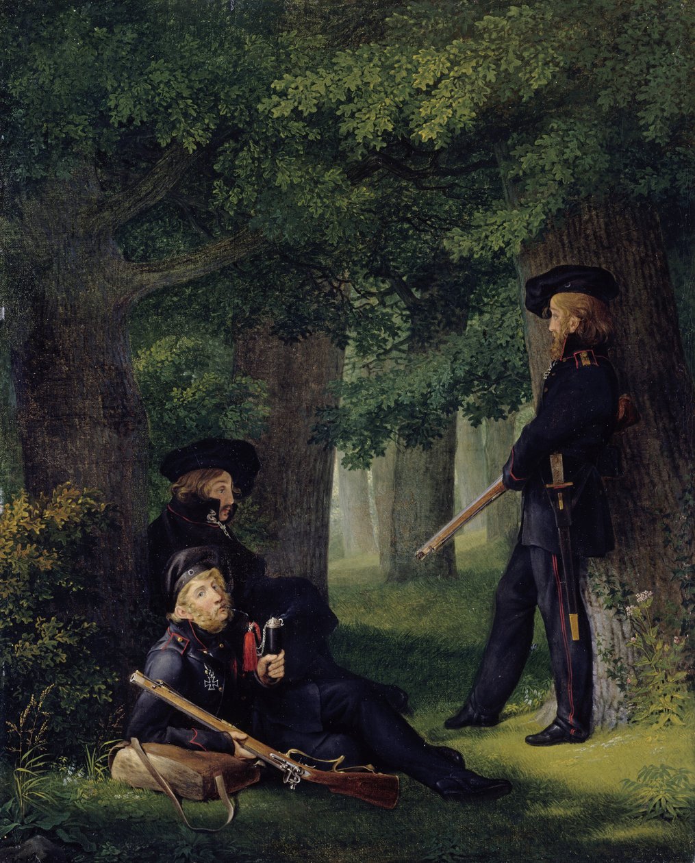 Niemiecki: Theodor Körner, Friedrich Friesen i Heinrich Hartmann na Outpost On Outpost Duty autorstwa Georg Friedrich Kersting
