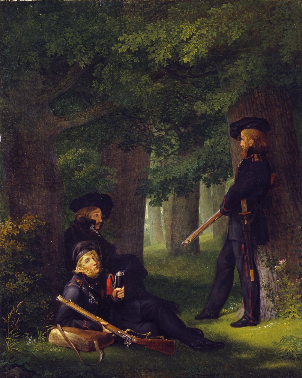 Niemcy: Theodor Körner, Friedrich Friesen i Heinrich Hartmann na służbie w placówce autorstwa Georg Friedrich Kersting