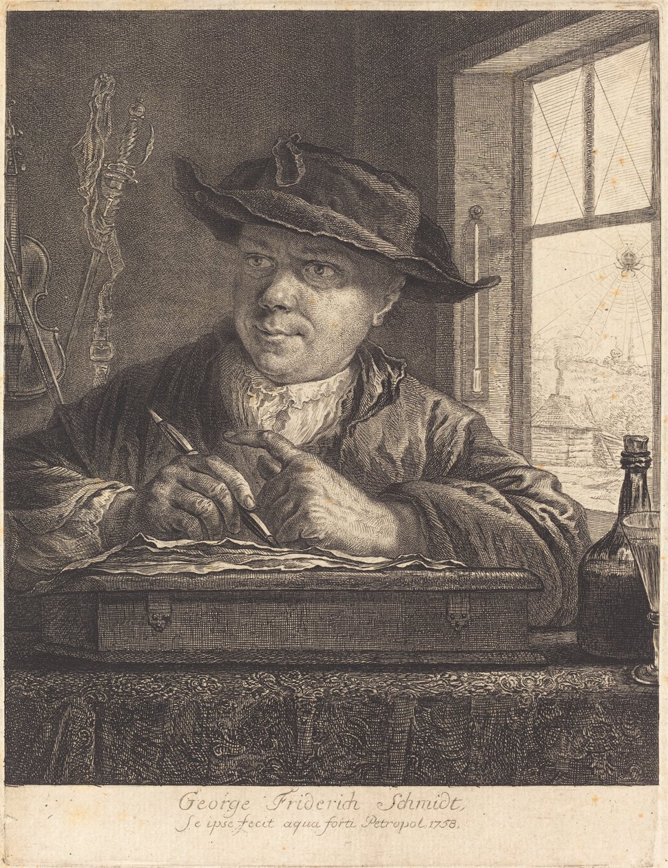 Autoportret z pająkiem w oknie autorstwa Georg Friedrich Schmidt
