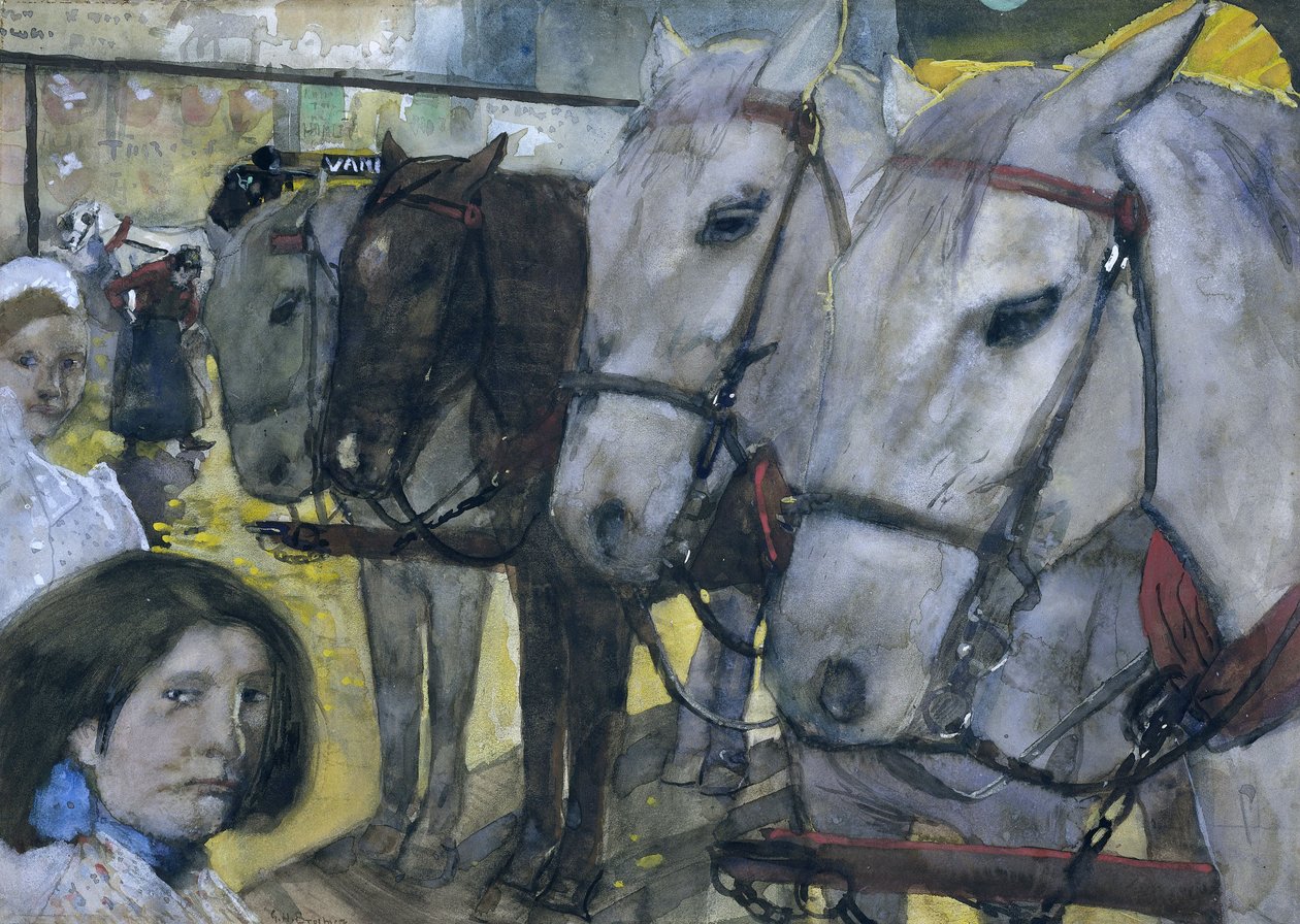 Tramwaj konny na tamie w Amsterdamie, 1893 autorstwa George Hendrik Breitner
