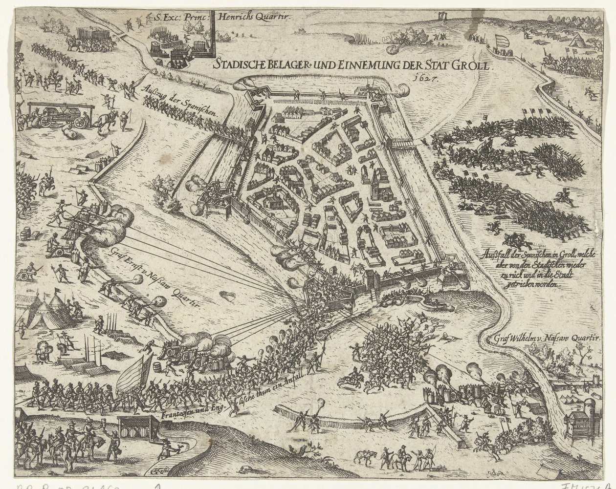 Oblężenie Grolu przez Frederika Hendrika, 1627 Stadische belager- und einnemung der stat Groll. 1627 (tytuł na obiekcie) autorstwa Georg Keller