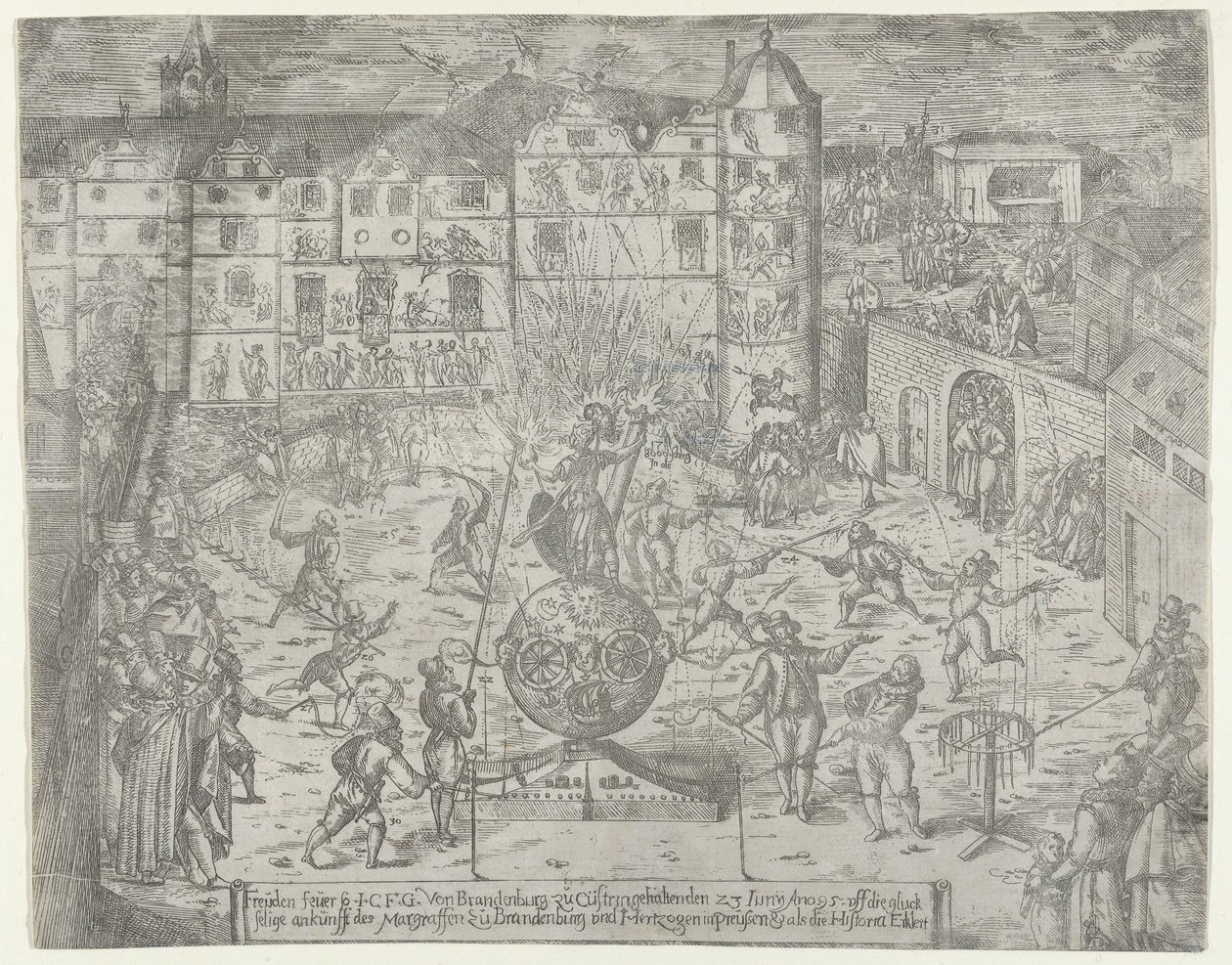Fajerwerki 23 czerwca 1595 r. na wjazd do Küstrin margrabiego brandenburskiego i du..., 1595 r. autorstwa Georg Keller