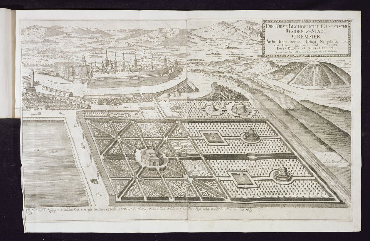 Nowe ogrody w Cremsier, rezydencji księcia-biskupa, opublikowane ok. 1700 autorstwa Georg Matthaus Vischer