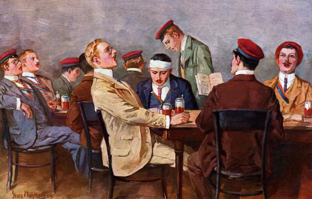 Bractwa - Picie piwa i śpiewanie, ok. 1900 (ilustracja) autorstwa Georg Muhlberg