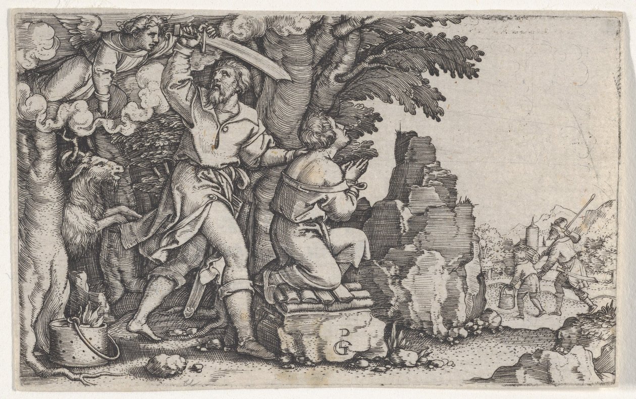 Ofiara Abrahama, z Historii Abrahama. autorstwa Georg Pencz