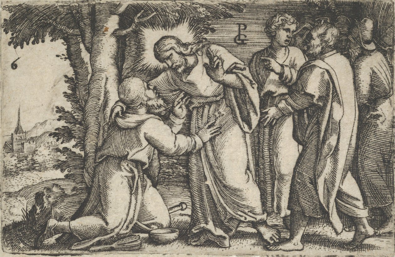 Chrystus uzdrawiający trędowatego, z Historii Chrystusa, 1534-35. autorstwa Georg Pencz