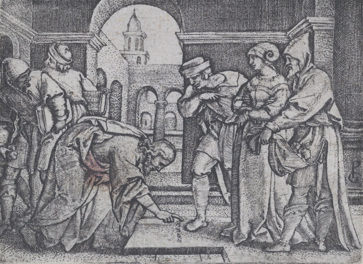 Chrystus i cudzołożna kobieta. autorstwa Georg Pencz