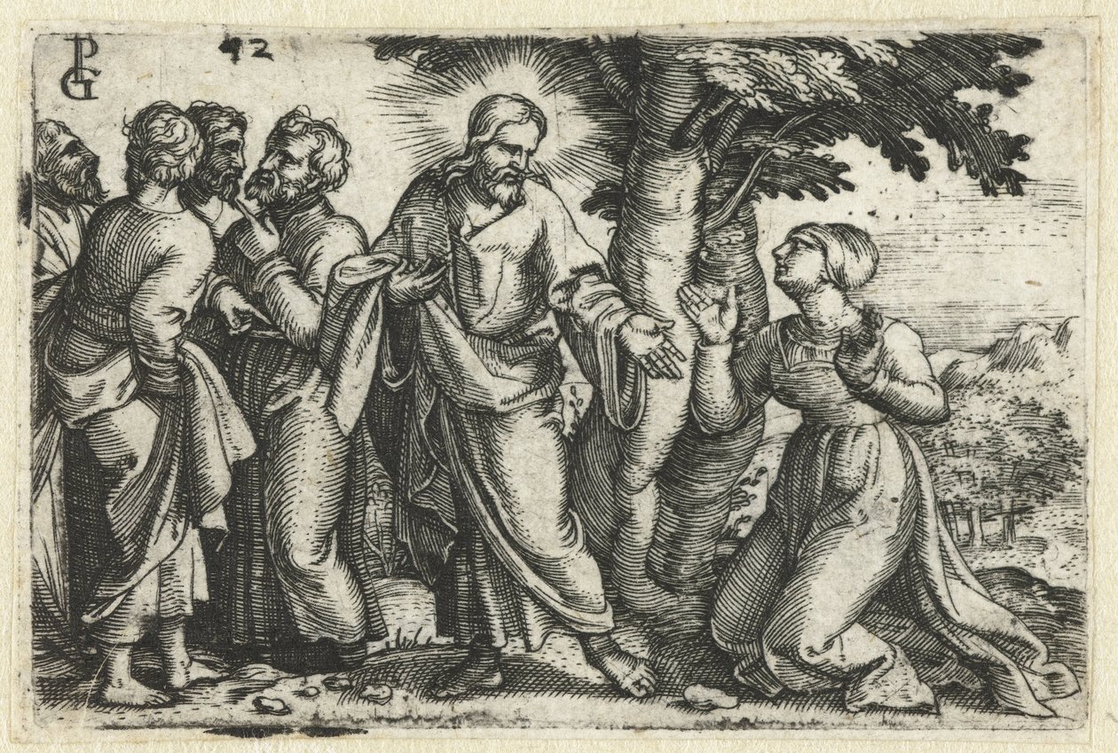 Chrystus uzdrawia krwawiącą kobietę Życie Chrystusa (tytuł serii) autorstwa Georg Pencz