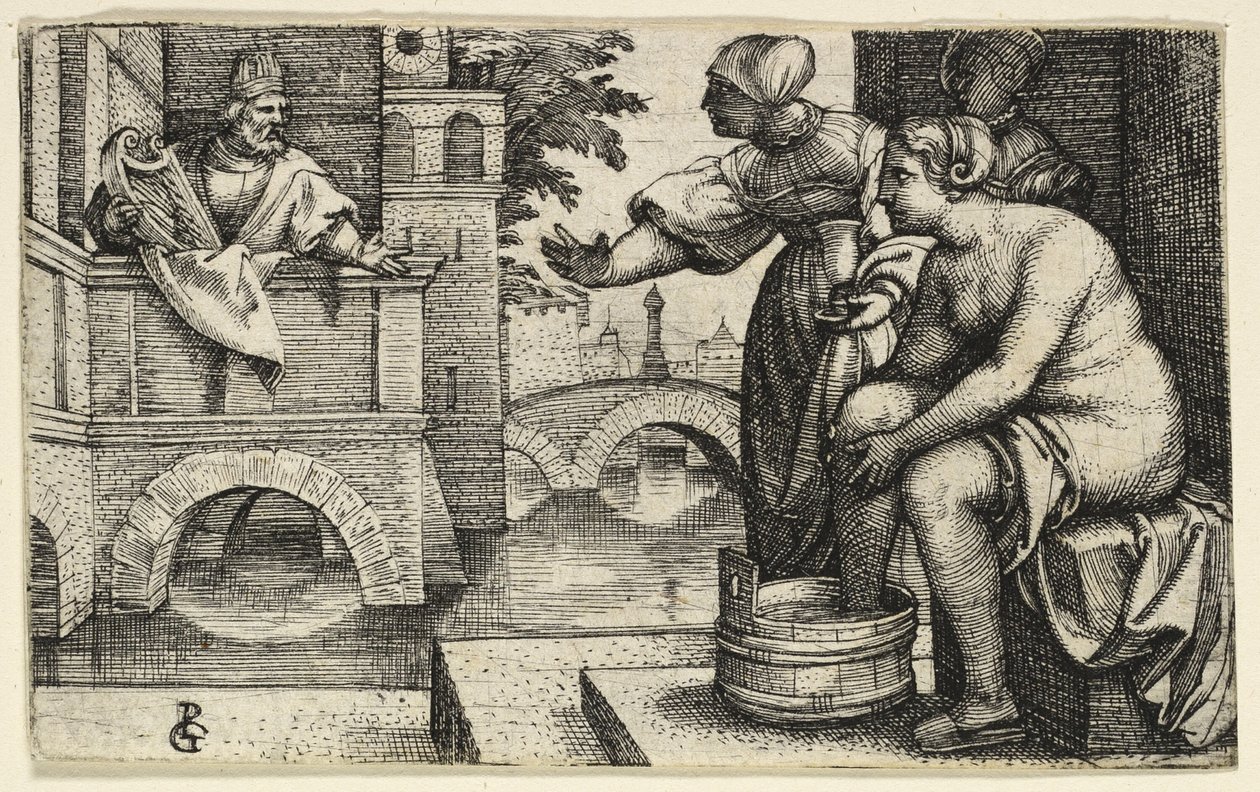 Dawid obserwuje Batszebę autorstwa Georg Pencz