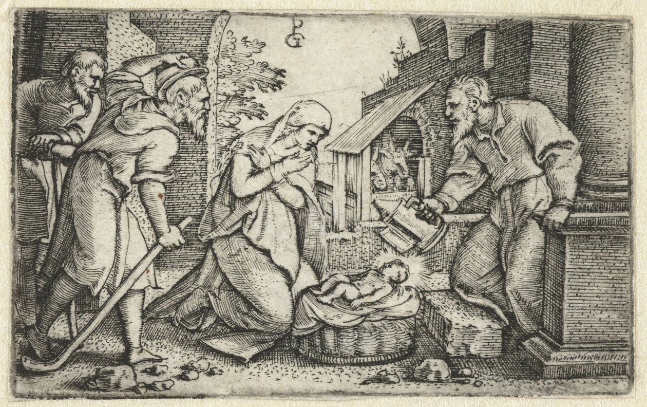Narodzenia i adoracji pasterzy Życie Chrystusa (tytuł serii) autorstwa Georg Pencz
