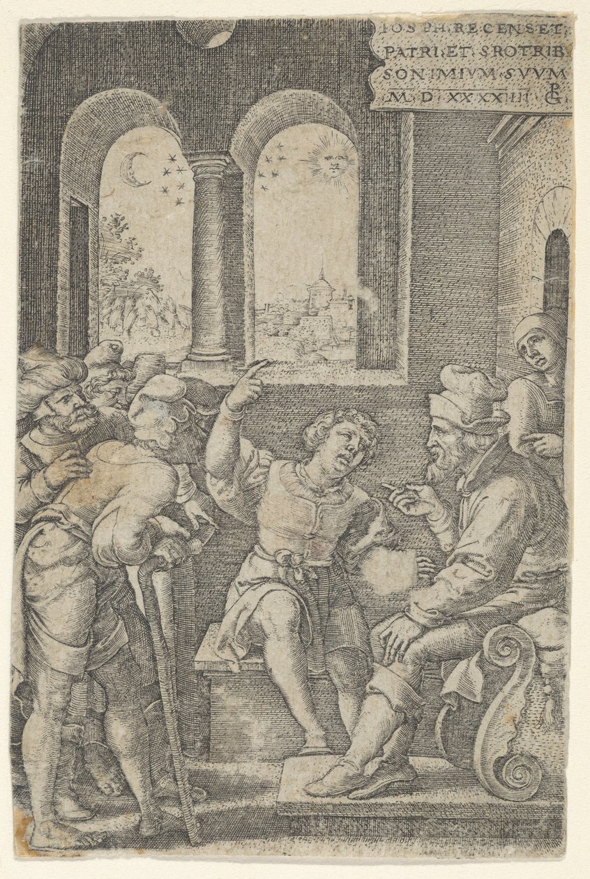 Józef opisuje swój sen z Historii Józefa, 1544. autorstwa Georg Pencz