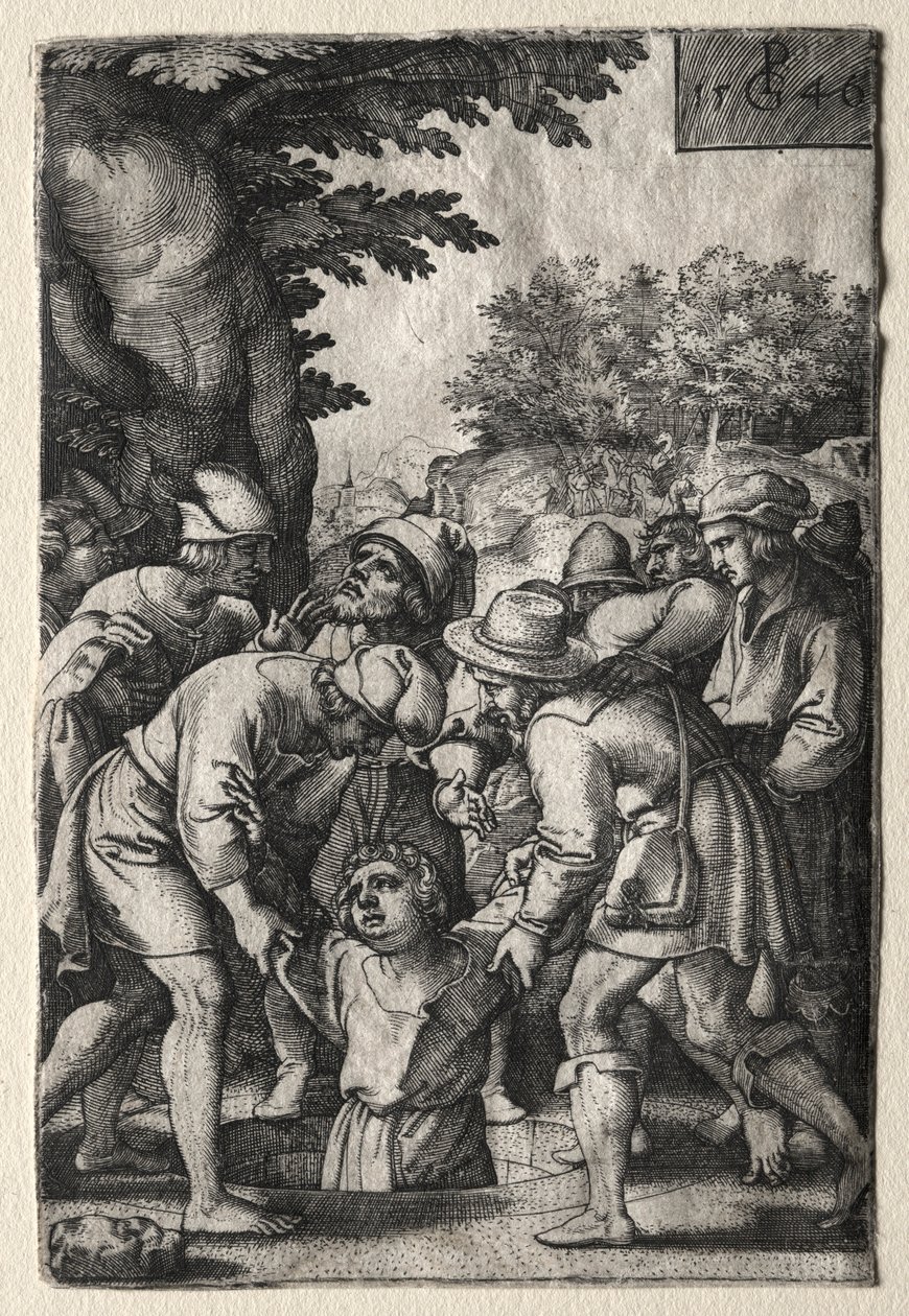 Józef spuszczony do studni, 1546. autorstwa Georg Pencz