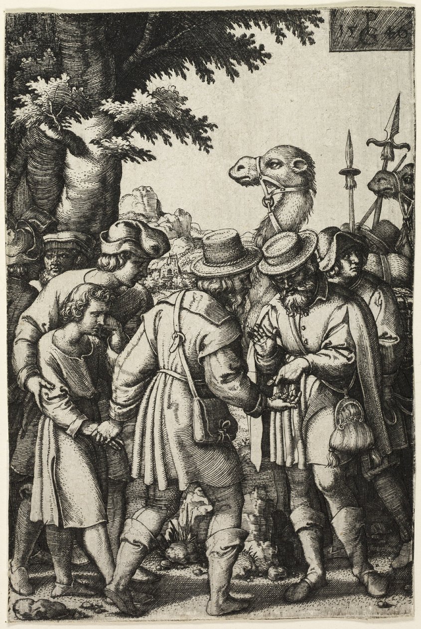Józef sprzedany przez swoich braci autorstwa Georg Pencz