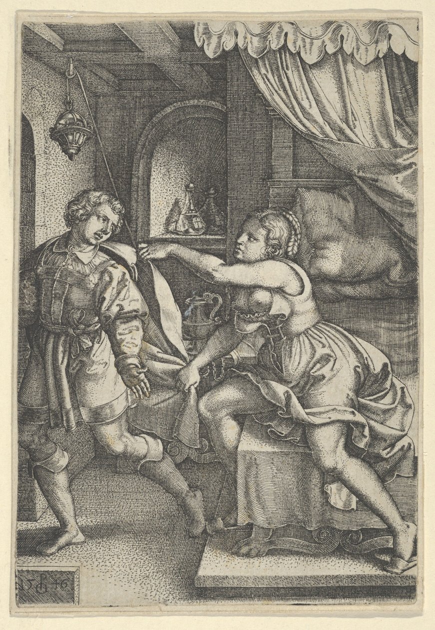 Józef i żona Potyfara, z Historii Józefa, 1546. autorstwa Georg Pencz