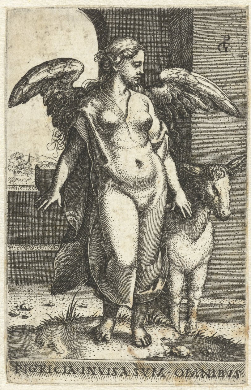 Luiheid (Pigritia Acedia) Pigricia invisa omnibus wodorostów (tytuł na obiekcie) Zeven Hoofdzonden (tytuł serii) autorstwa Georg Pencz