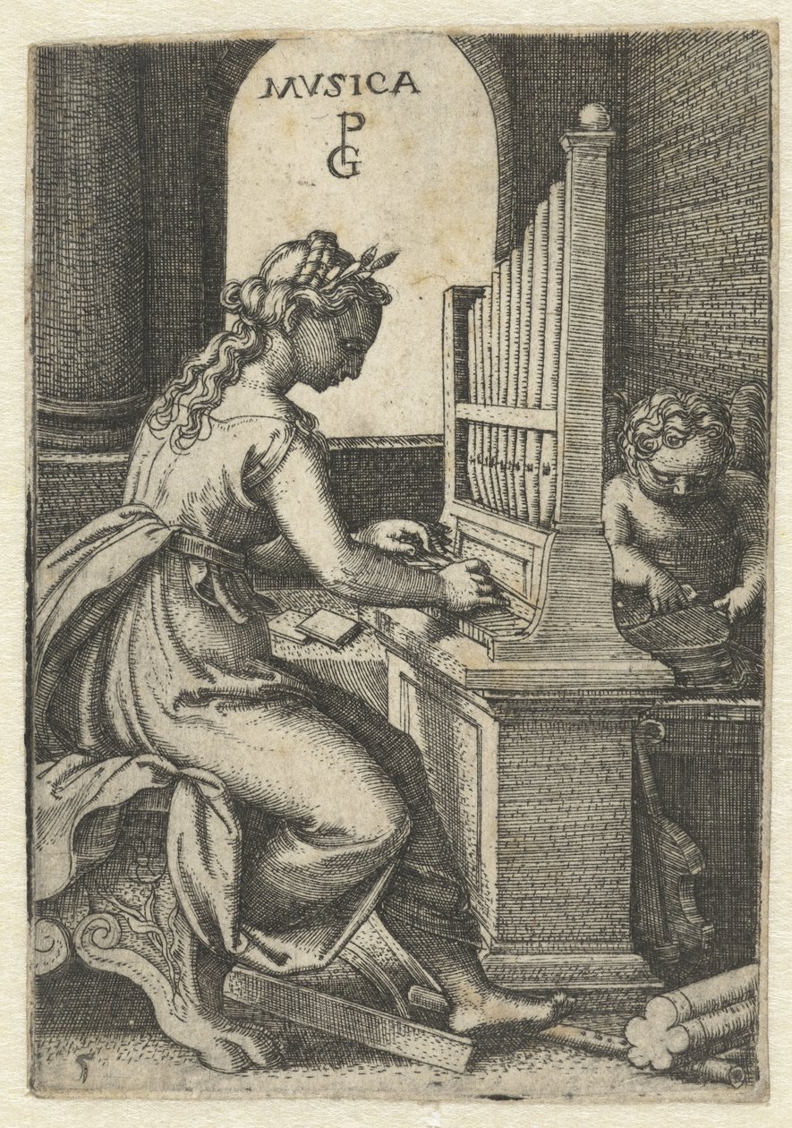 Muzyka Musica (tytuł na obiekcie) Siedem sztuk wyzwolonych (tytuł serii) autorstwa Georg Pencz