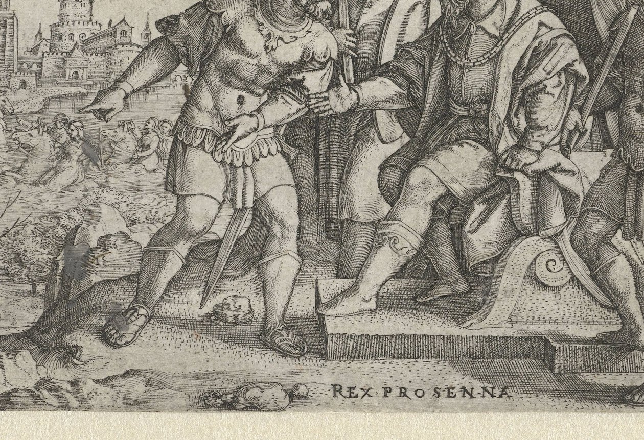 Porsenna słyszy, że Cloelia uciekła Rex Prosenna Cloelia (tytuł na obiekcie) Opowieści z wczesnej historii rzymskiej (tytuł serii) autorstwa Georg Pencz