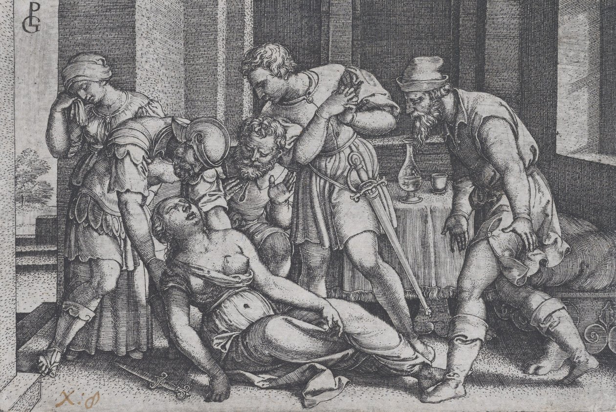 Samobójstwo Lukrecji, ze scen z historii rzymskiej. autorstwa Georg Pencz