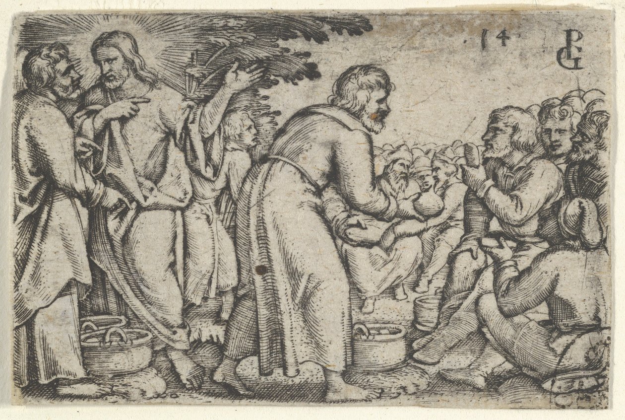 Cud chleba i ryb z Historii Chrystusa, 1534-35. autorstwa Georg Pencz
