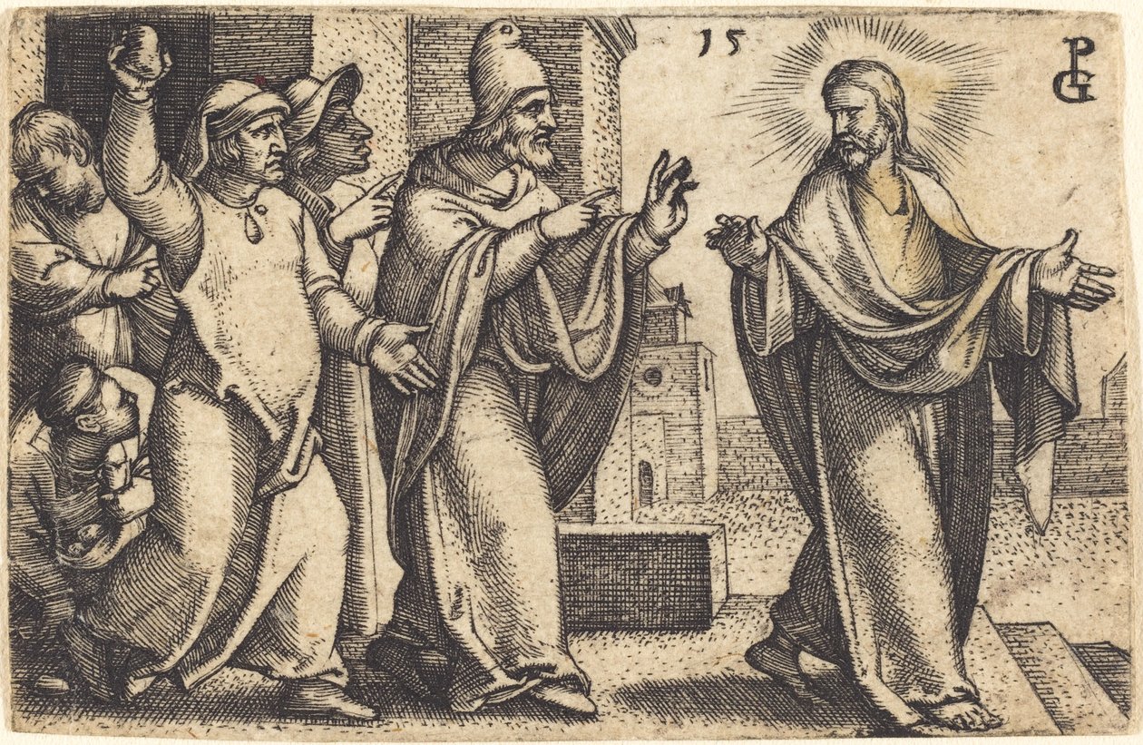 Faryzeusze chcą ukamienować Chrystusa autorstwa Georg Pencz