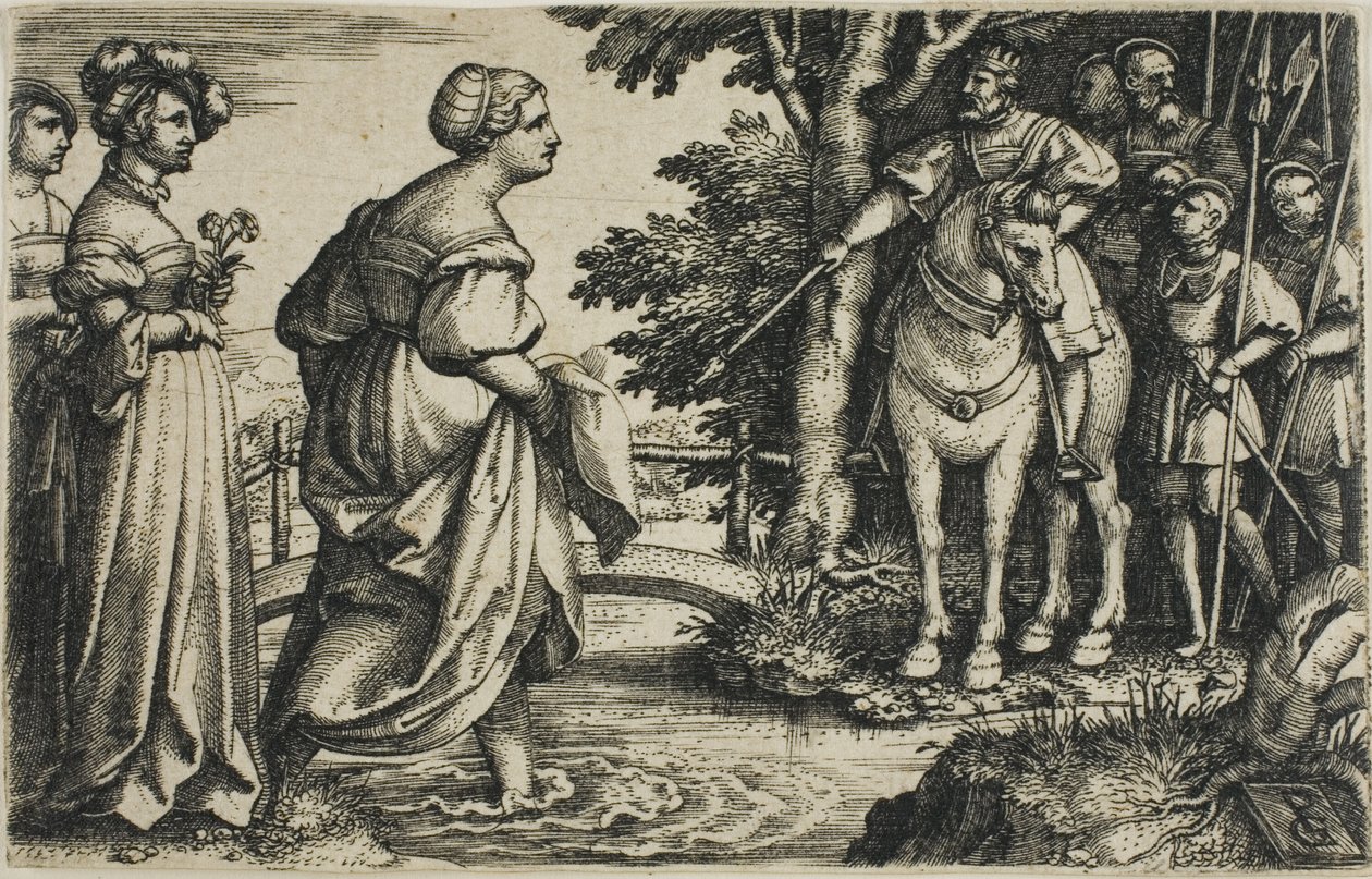 Królowa Saby unika drewnianego mostu autorstwa Georg Pencz