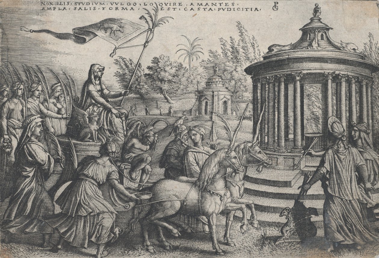 Triumf Czystości nad Miłością, z Triumfów Petrarki. autorstwa Georg Pencz