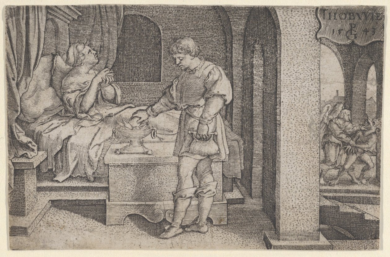 Tobiolus składa ofiarę przebłagalną, z Historii Tobiasza, 1543. autorstwa Georg Pencz