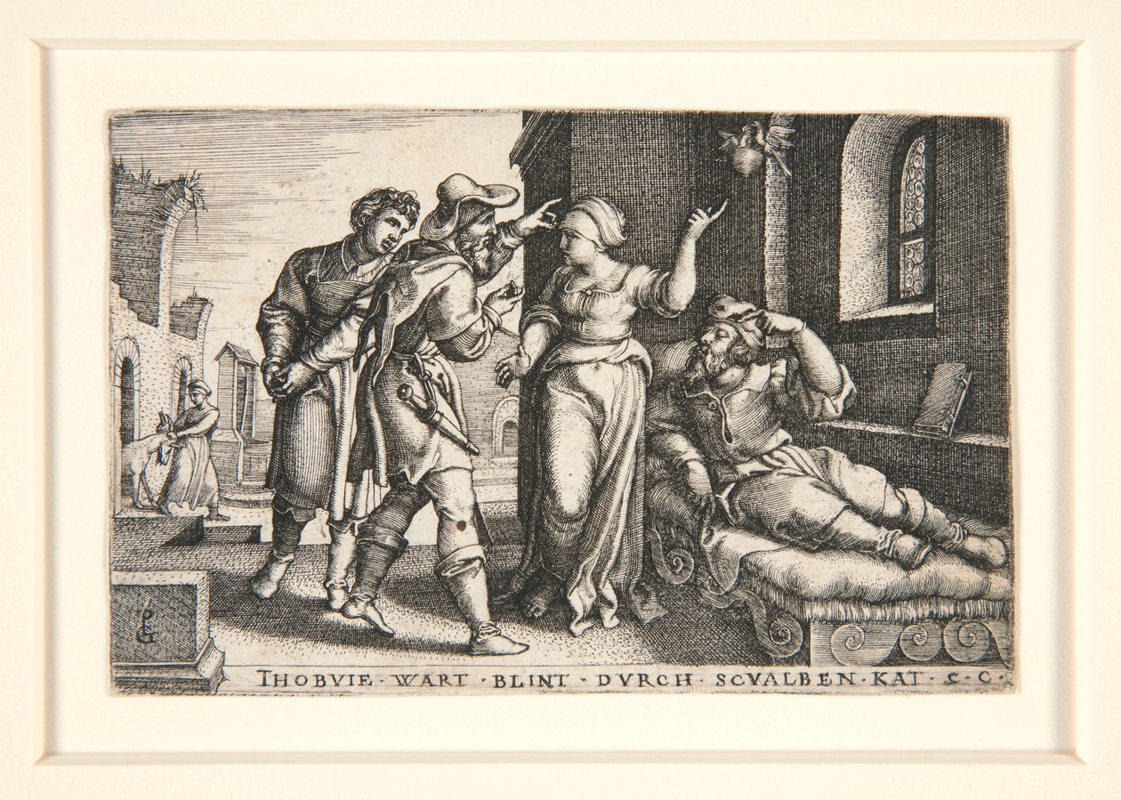 Tobit Oślepiony, pl. 3 z serii Historia Tobita autorstwa Georg Pencz