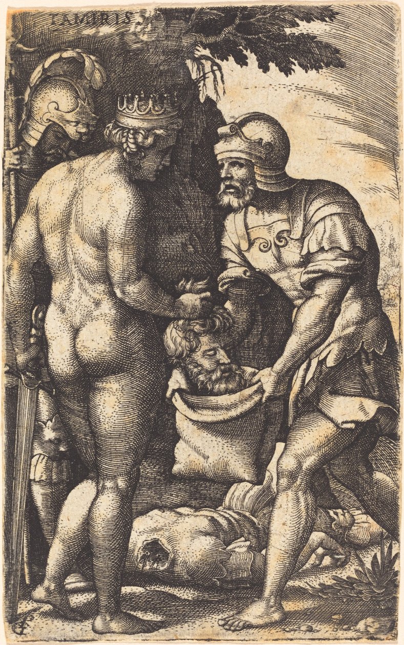 Tomyris z głową Cyrusa autorstwa Georg Pencz