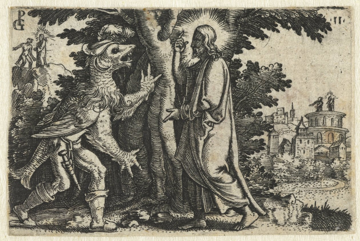 Kuszenie Chrystusa przez diabła Życie Chrystusa (tytuł serii) autorstwa Georg Pencz