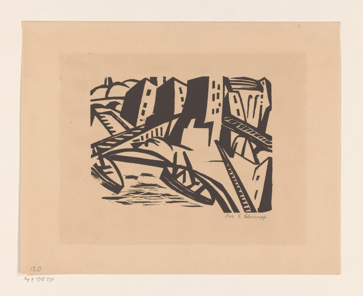 Łodzie na nabrzeżu w mieście autorstwa Georg Schrimpf (signed by artist)