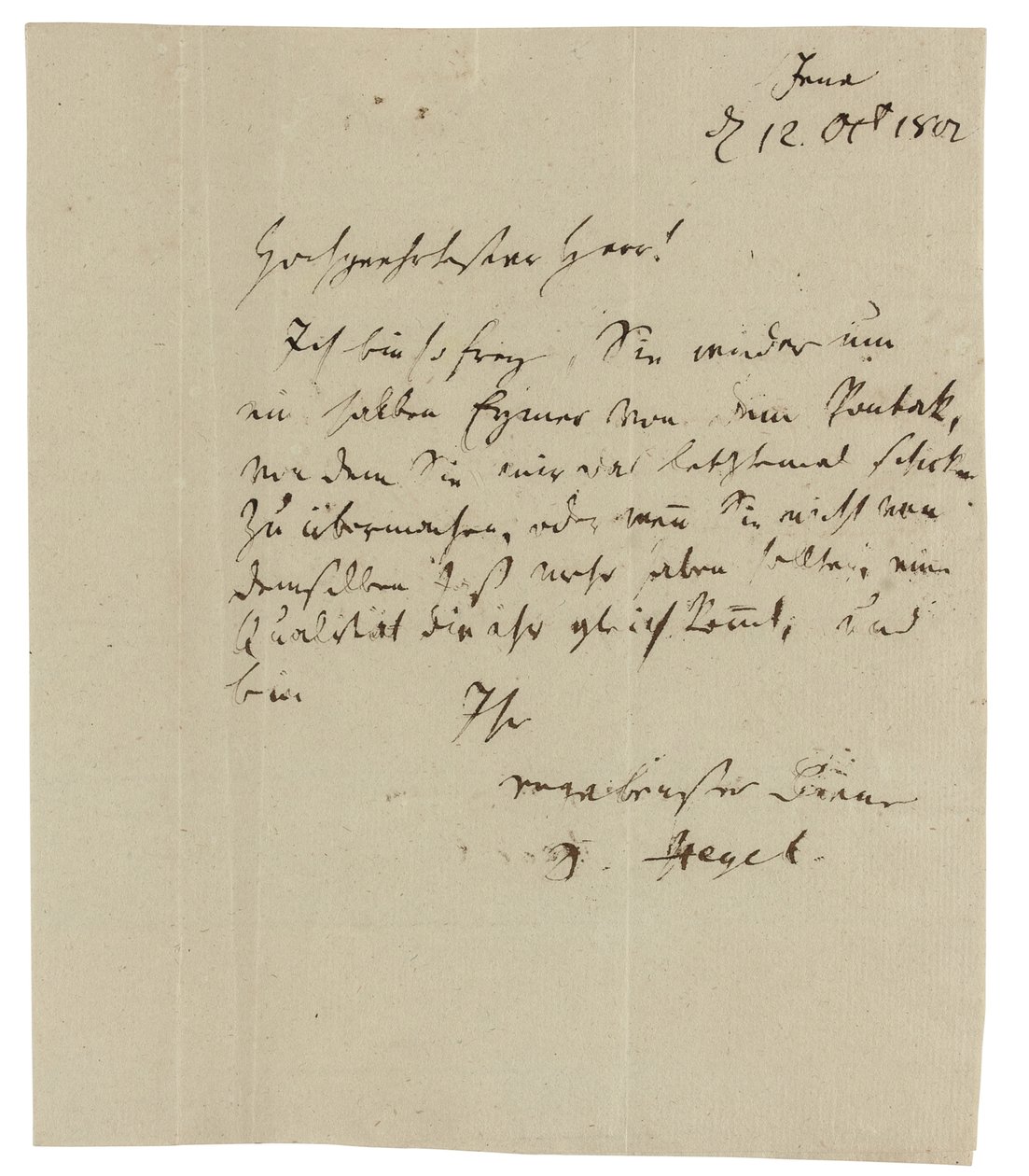 Autograf listu do Gebrudera Ramanna (winiarzy w Erfurcie), Jena autorstwa Georg Wilhelm Friedrich Hegel