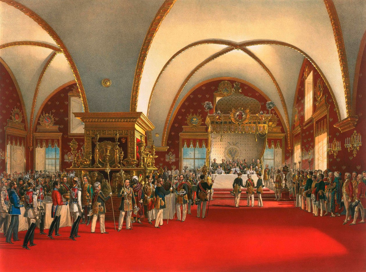 Bankiet koronacyjny w sali Pałacu Fasety na Kremlu moskiewskim, 1856 r. autorstwa Georg Wilhelm Timm