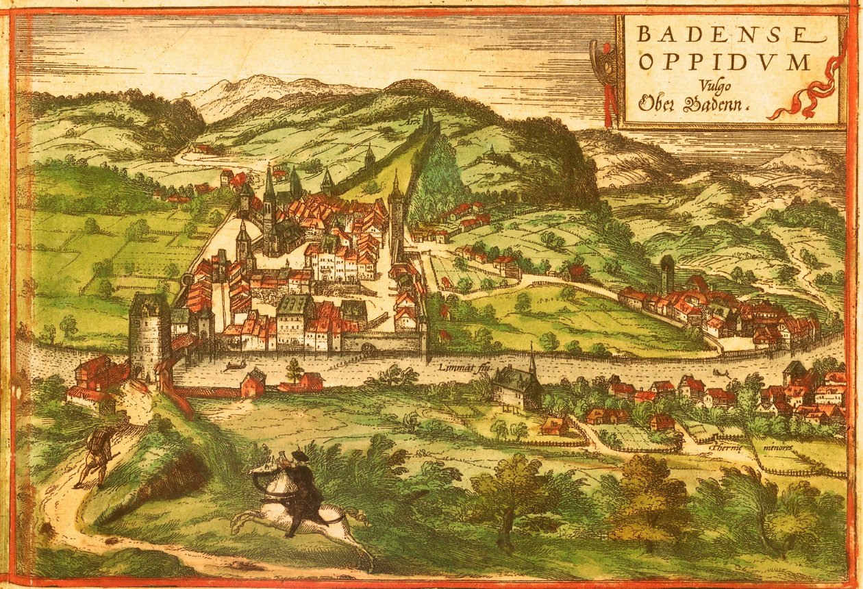 Badenia, Spa, Szwajcaria autorstwa Georg and Hogenberg Franz (1535 90) Braun