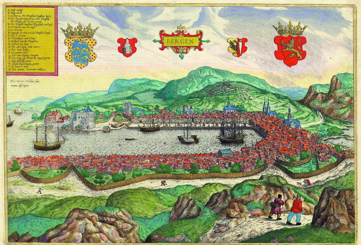 Bergen, Norwegia autorstwa Georg and Hogenberg Franz (1535 90) Braun