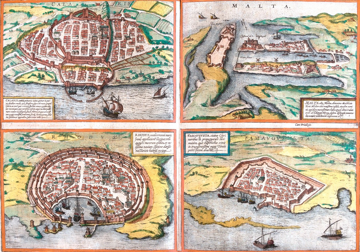 Cagliari, Malta, Rodos, Famagusta, Włochy, Malta, Grecja, Cypr autorstwa Georg and Hogenberg Franz (1535 90) Braun