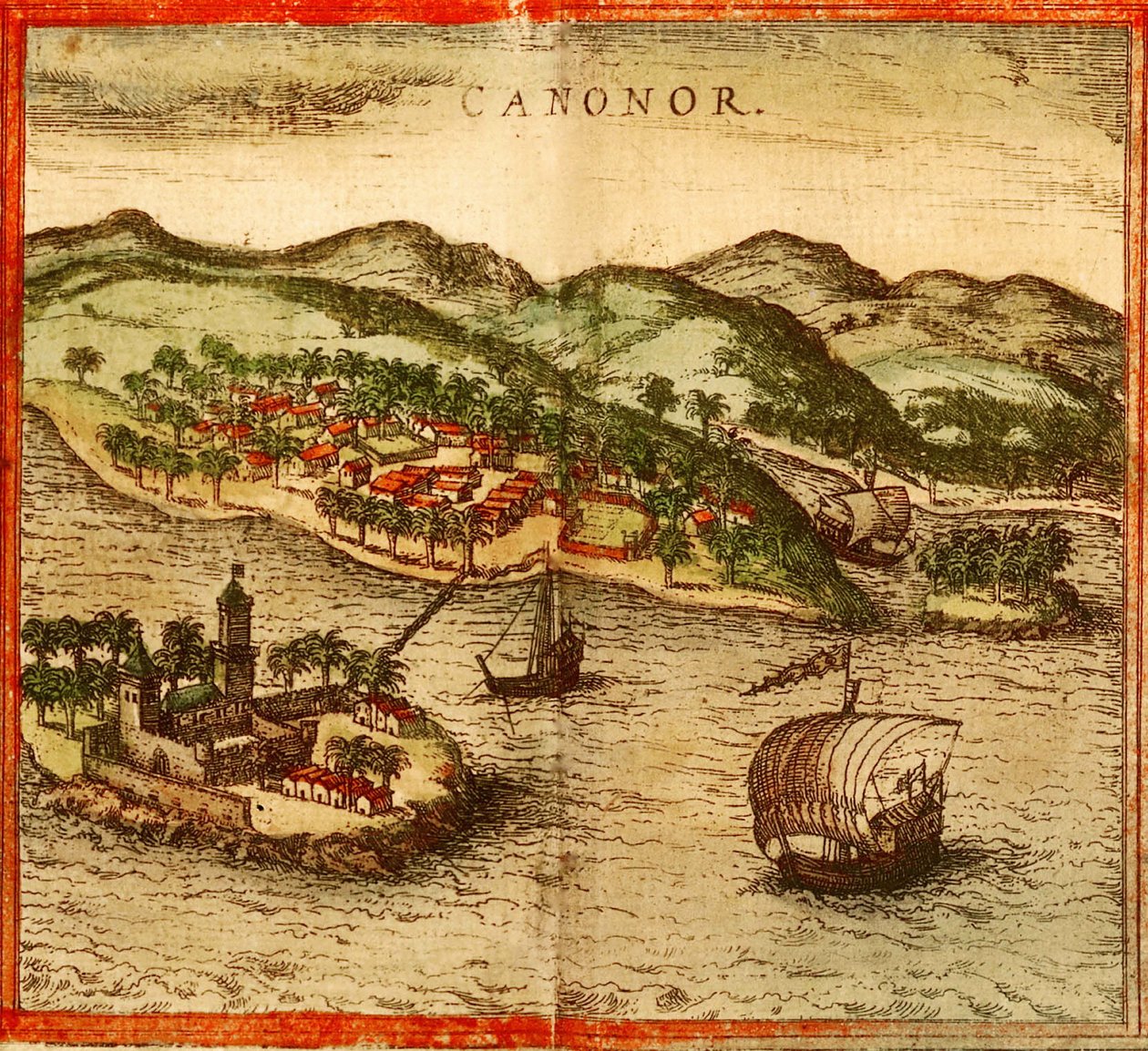 Cannanore, Kannur, Indie autorstwa Georg and Hogenberg Franz (1535 90) Braun
