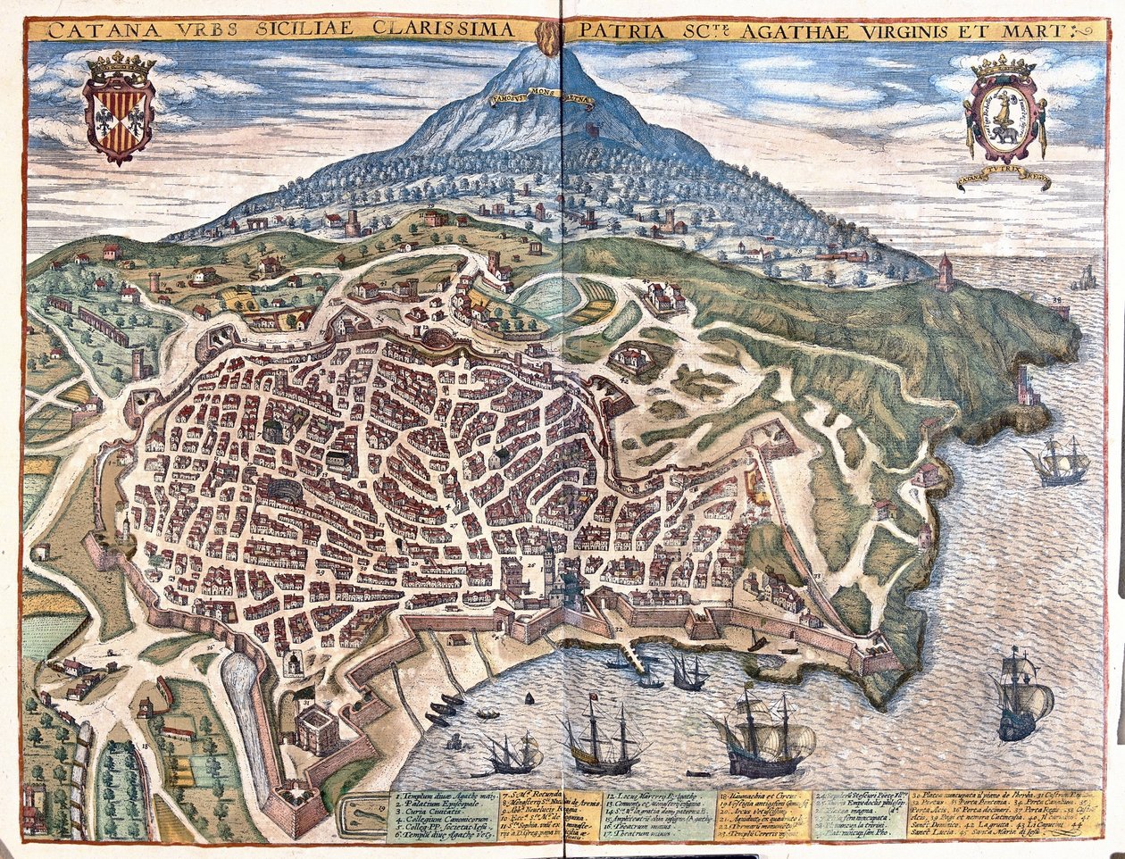 Katania, z Etną w tle, Sycylia, Włochy (rycina autorstwa Georg Braun and Hogenberg Franz