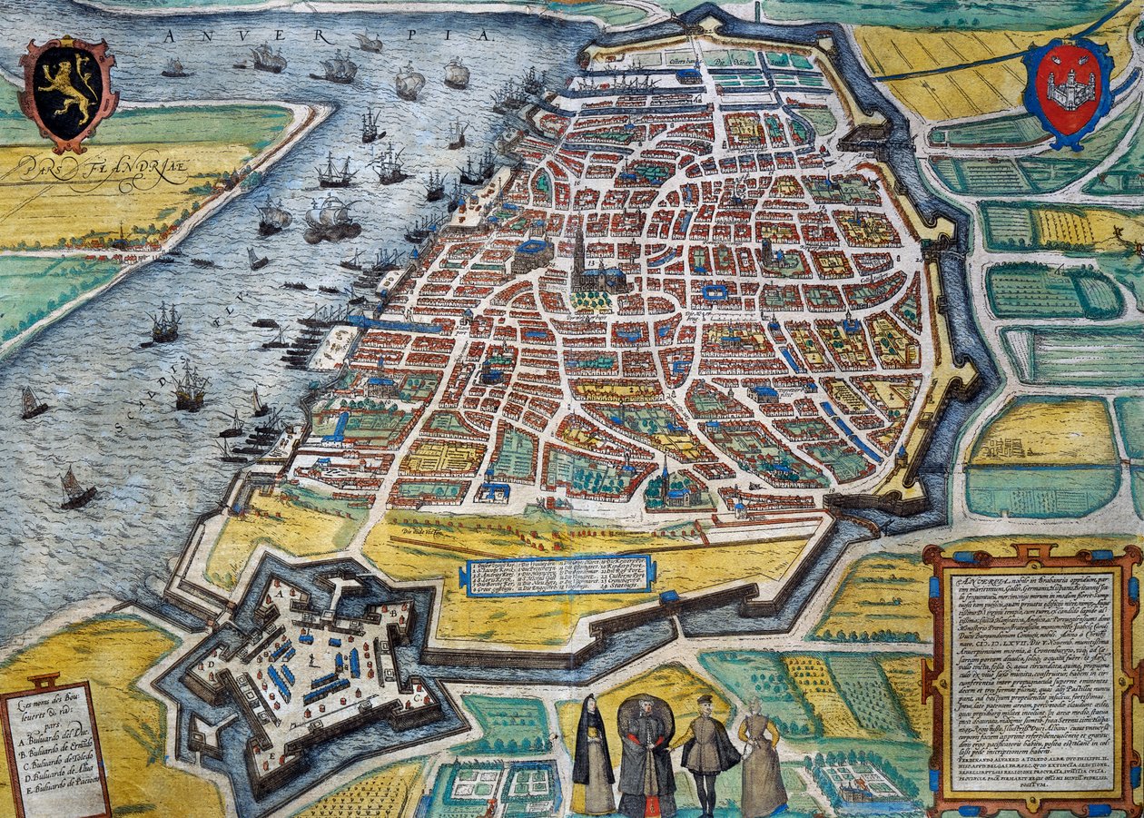Miasto Antwerpia autorstwa Georg Braun and Hogenberg Franz
