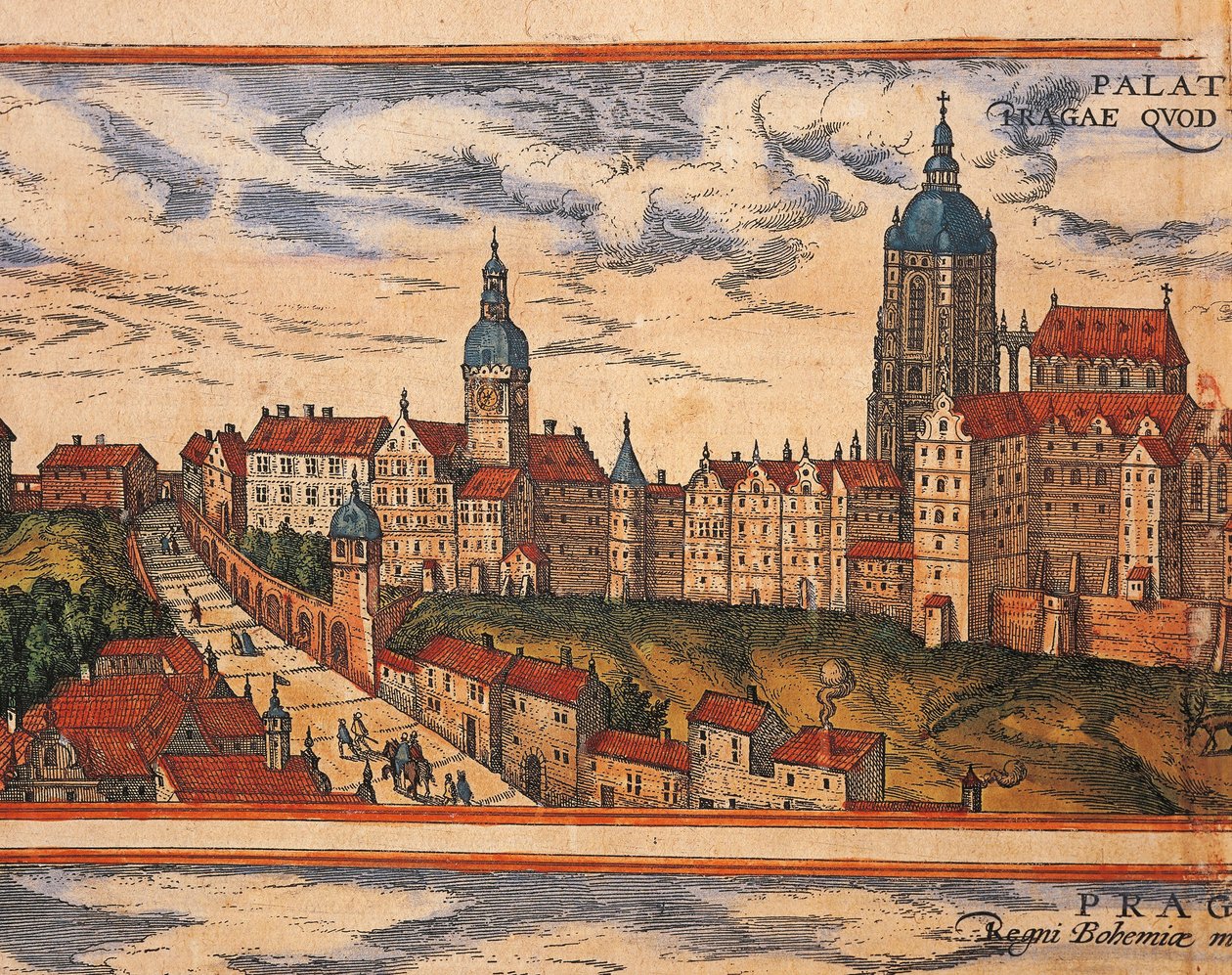 Czechy, Praga, Widok na cytadelę, kolorowa grafika z Civitates Orbis Terrarum autorstwa Georga Brauna (1541-1622) i Franza Hogenberga (1535-1590) autorstwa Georg Braun and Hogenberg Franz