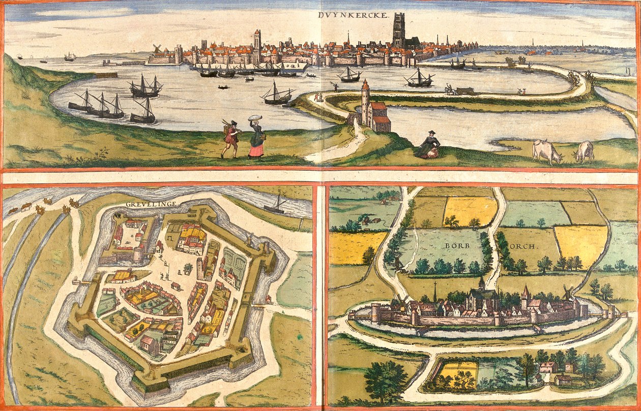 Dunkierka, Gravelines, Bourbourg, Francja autorstwa Georg and Hogenberg Franz (1535 90) Braun