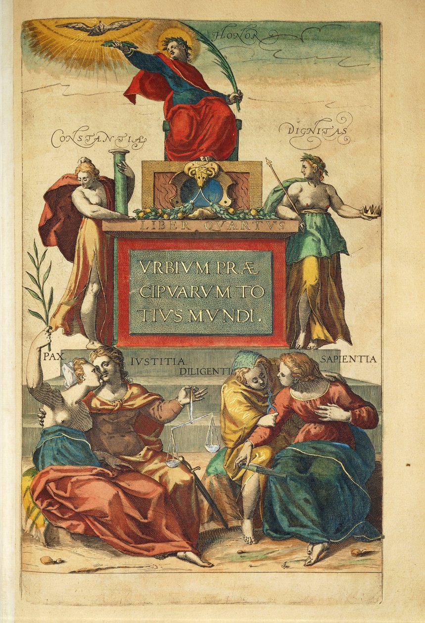 Frontyspis tomu IV przedstawiający alegoryczne postacie ze Stanów Zjednoczonych autorstwa Georga Braun autorstwa Georg Braun and Hogenberg Franz