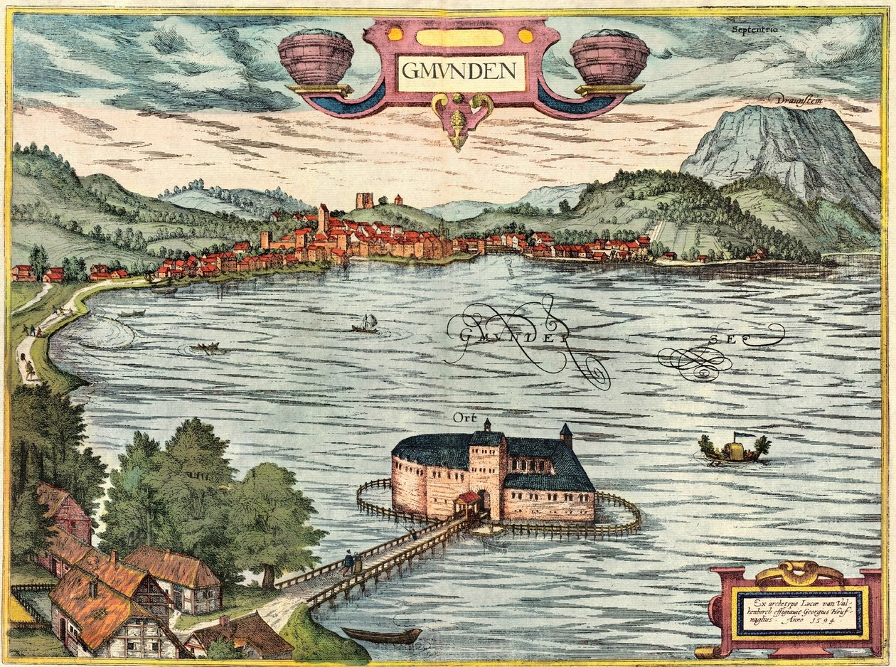 Gmunden, Austria autorstwa Georg and Hogenberg Franz (1535 90) Braun