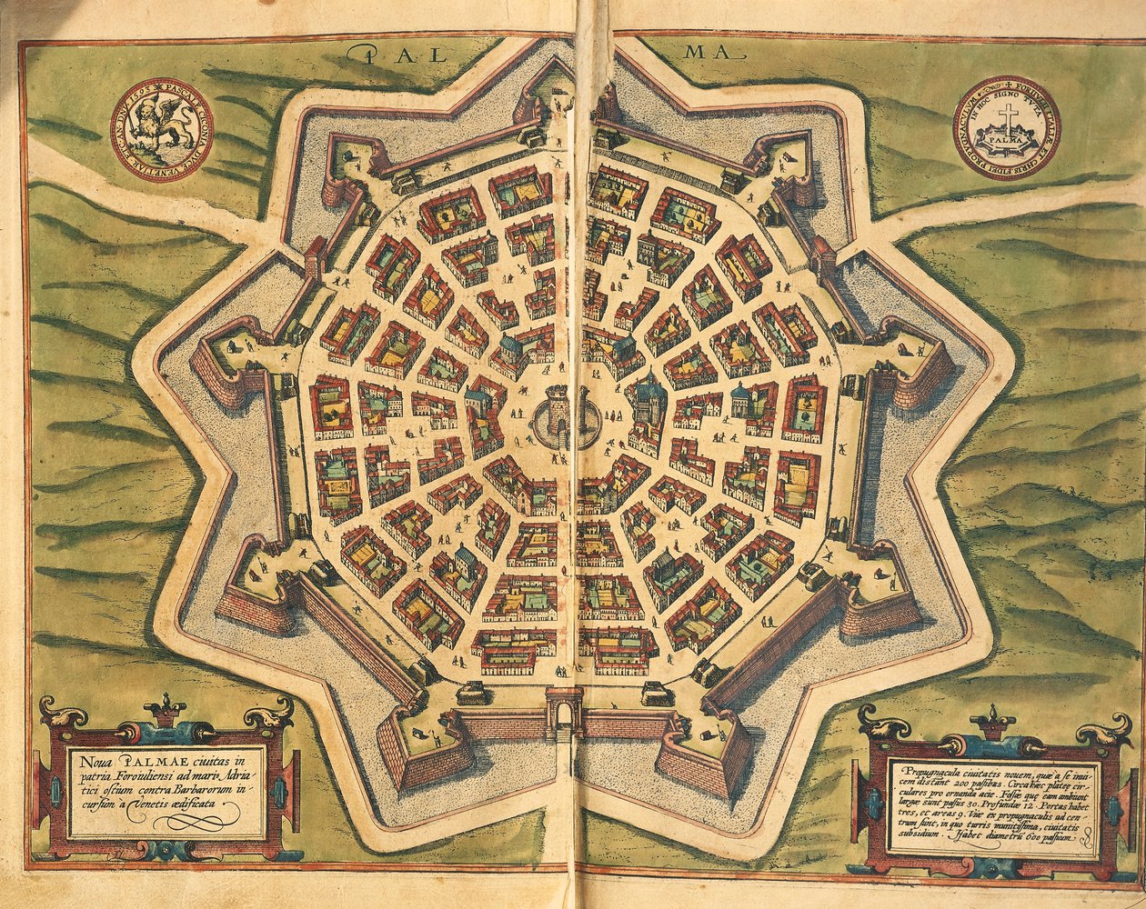 Włochy, Palmanova, mapa, rycina z Civitates Orbis Terrarum autorstwa Georga Brauna i Franza Hogenberga, działającego w Kolonii autorstwa Georg Braun and Hogenberg Franz