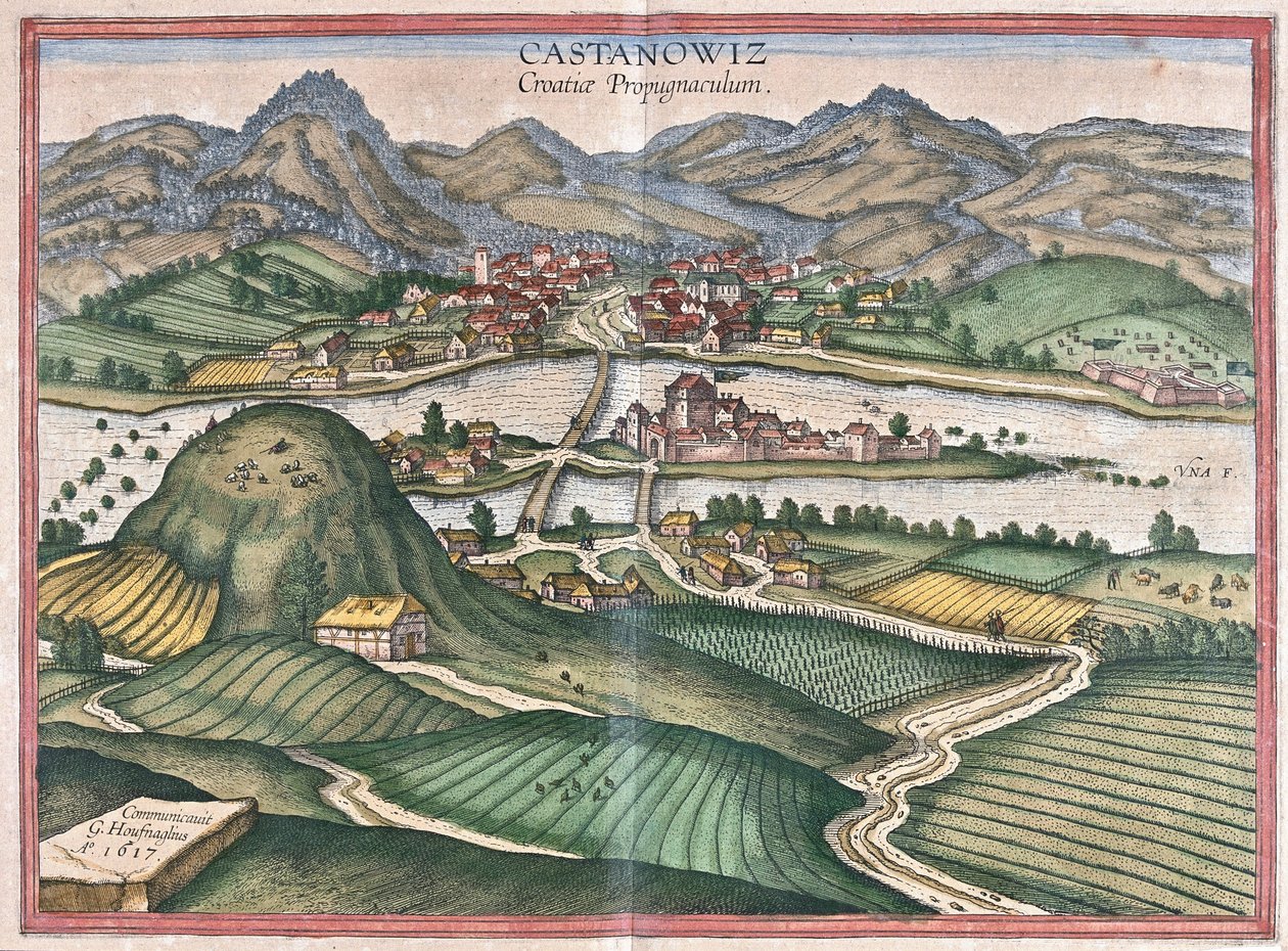 Kostajnica, Chorwacja (grawerowanie autorstwa Georg Braun and Hogenberg Franz