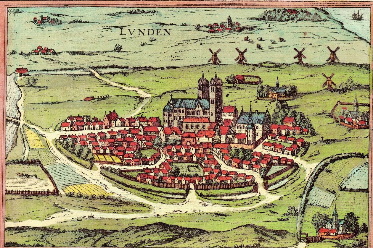 Lund, Szwecja autorstwa Georg and Hogenberg Franz (1535 90) Braun