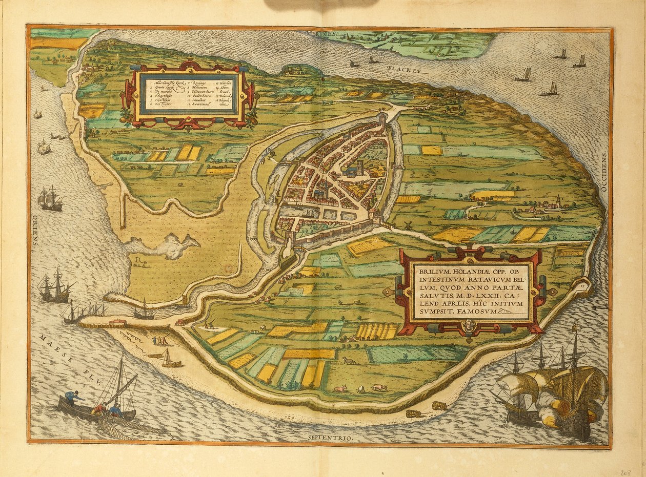 Mapa Brielle z mapy świata autorstwa Georga Braun autorstwa Georg Braun and Hogenberg Franz